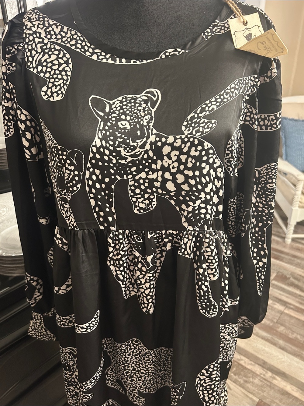 easel Black and White Leopard Print Midi Dress